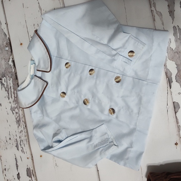 Blue and brown Petter Pan collar short Set size 2t brand  Chabré - Picture 2 of 6